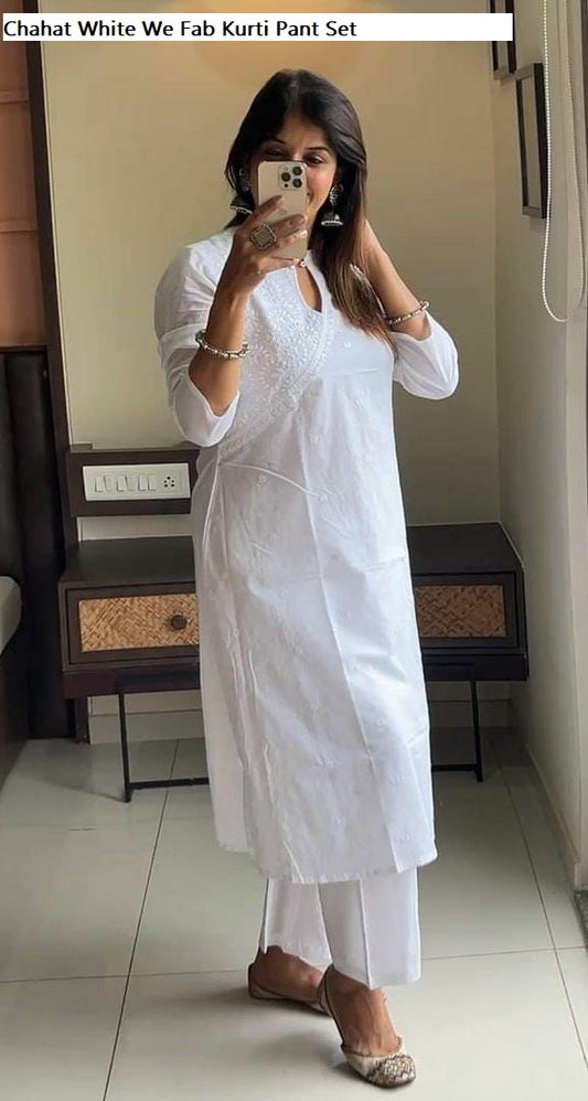 Chahat White We Fab Kurti Pant Set