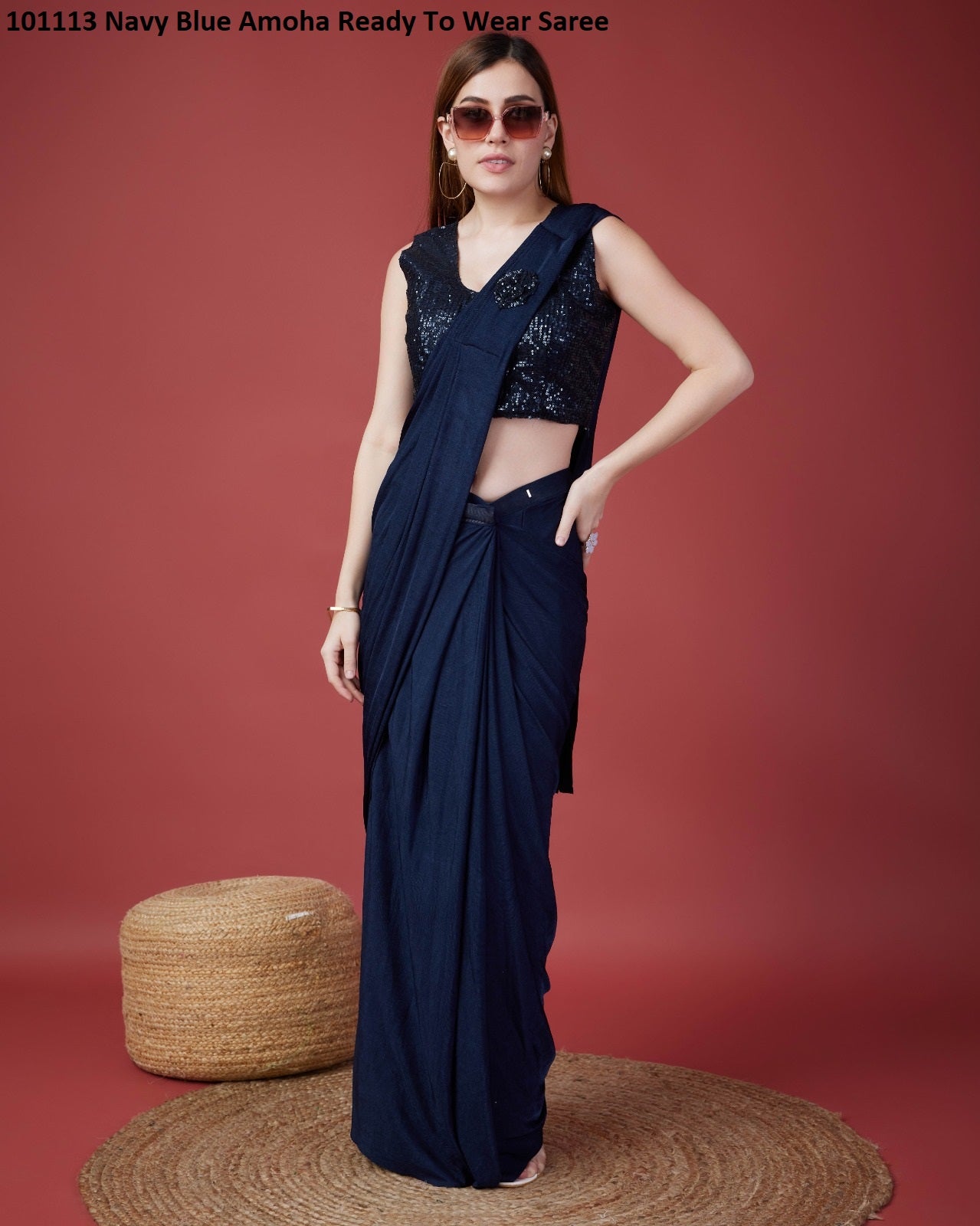 101113Navy Blue Amoha Ready To Wear Saree