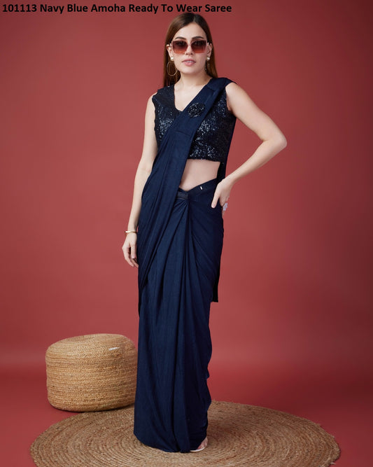 101113Navy Blue Amoha Ready To Wear Saree