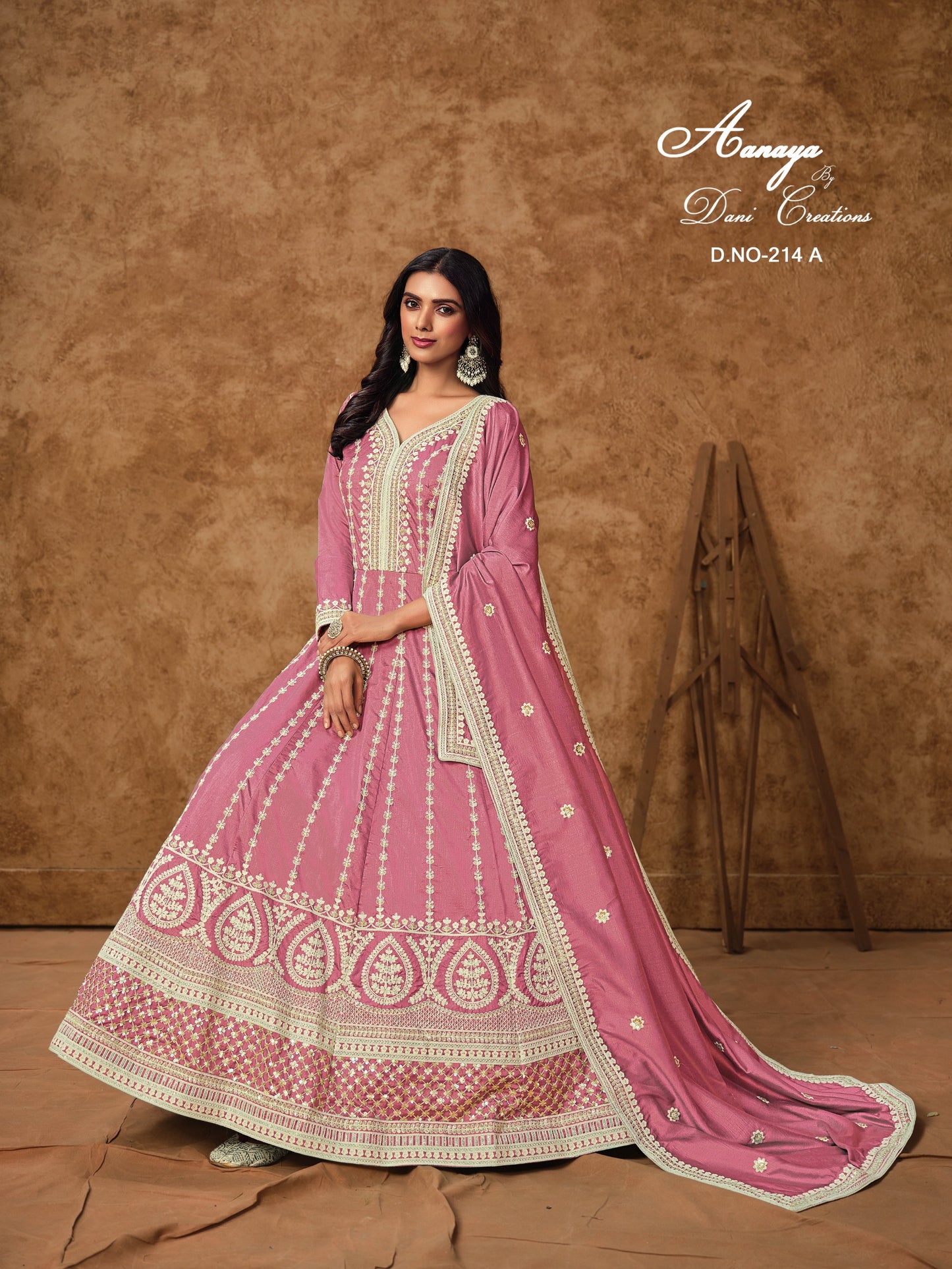 214A Aanaya Vol 214 Dani Creation Silk Gown Dupatta Set