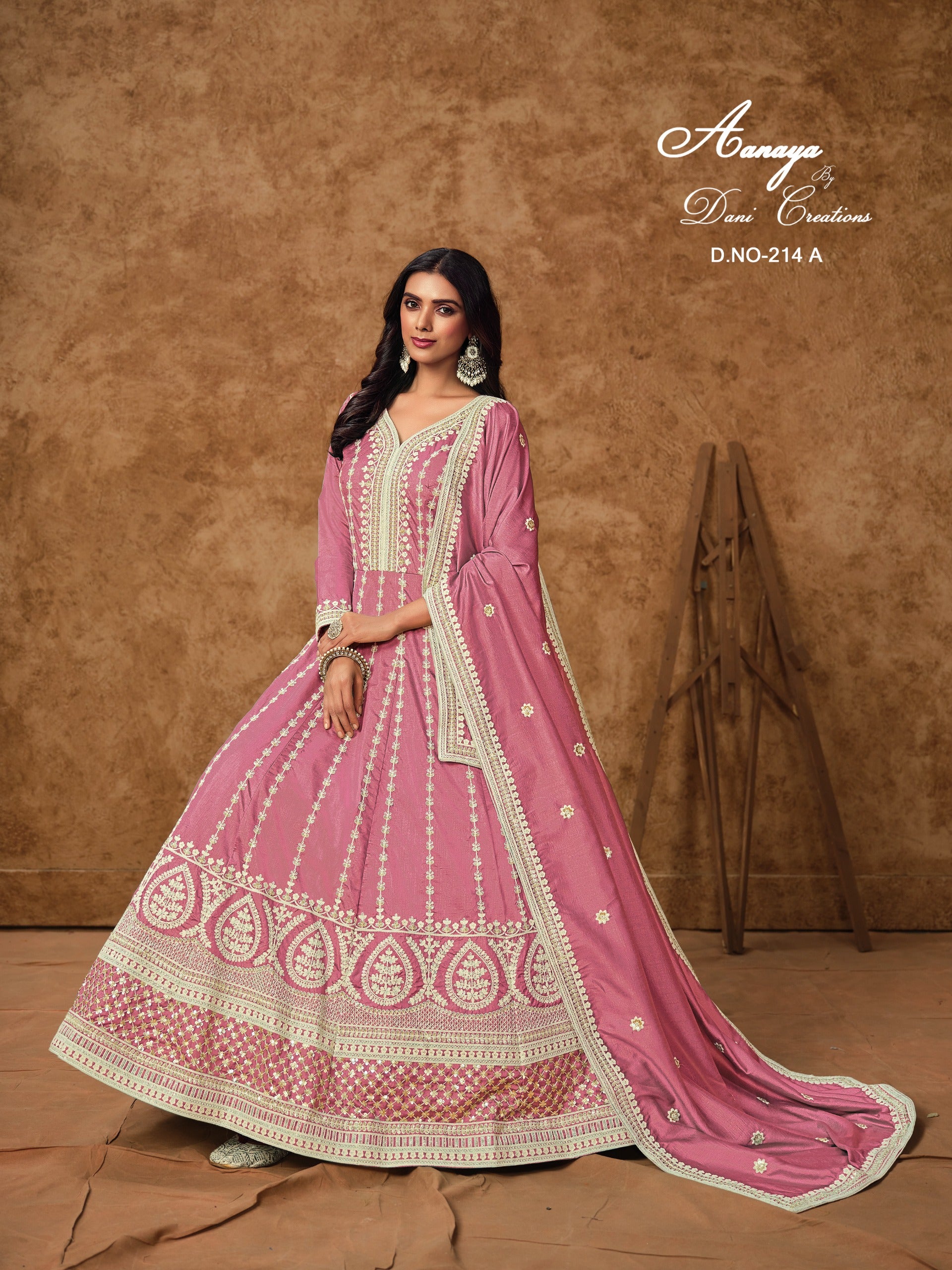 214A Aanaya Vol 214 Dani Creation Silk Gown Dupatta Set