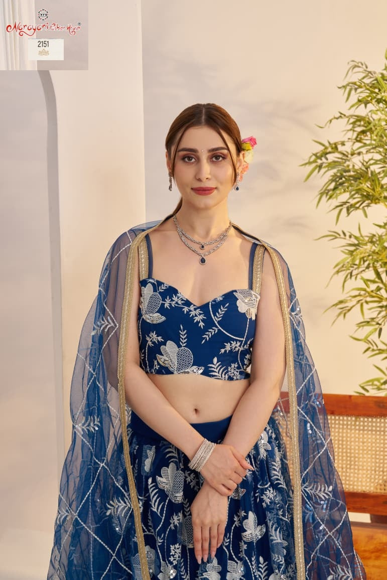 2151 More Peach Blue Kelaya Vol-10 Narayani Fashion House Butterfly Net Lehenga Choli