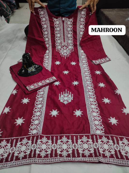 Festival Special Maroon Qubo Kurti Pant Set
