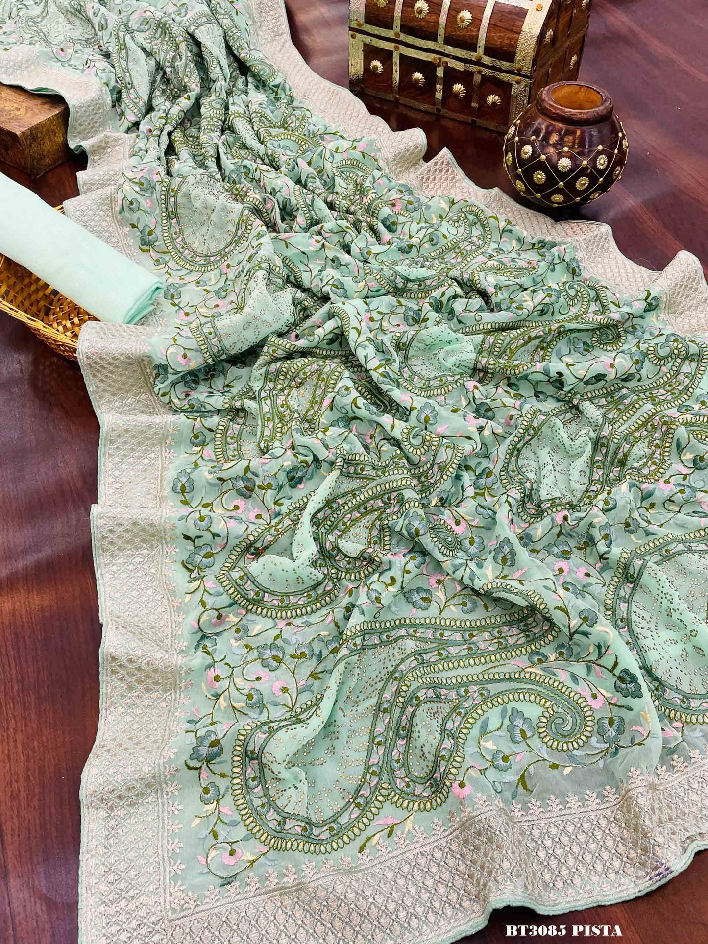 3085 Pista Bt Sarees