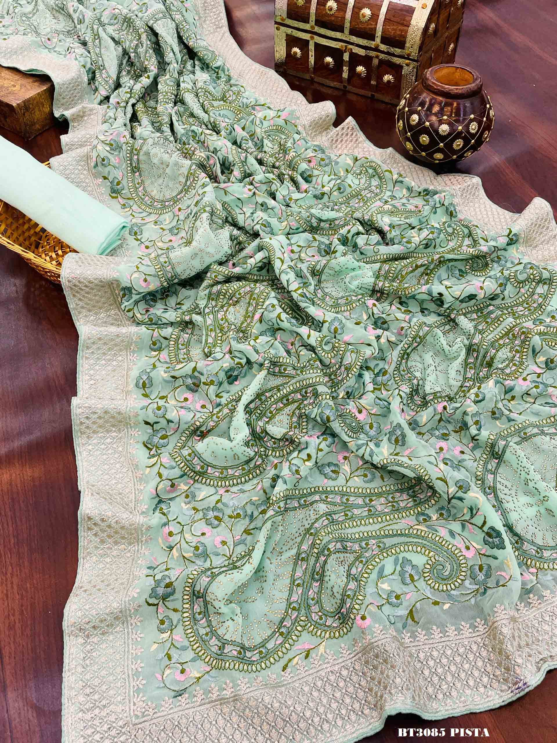 3085 Pista Bt Sarees