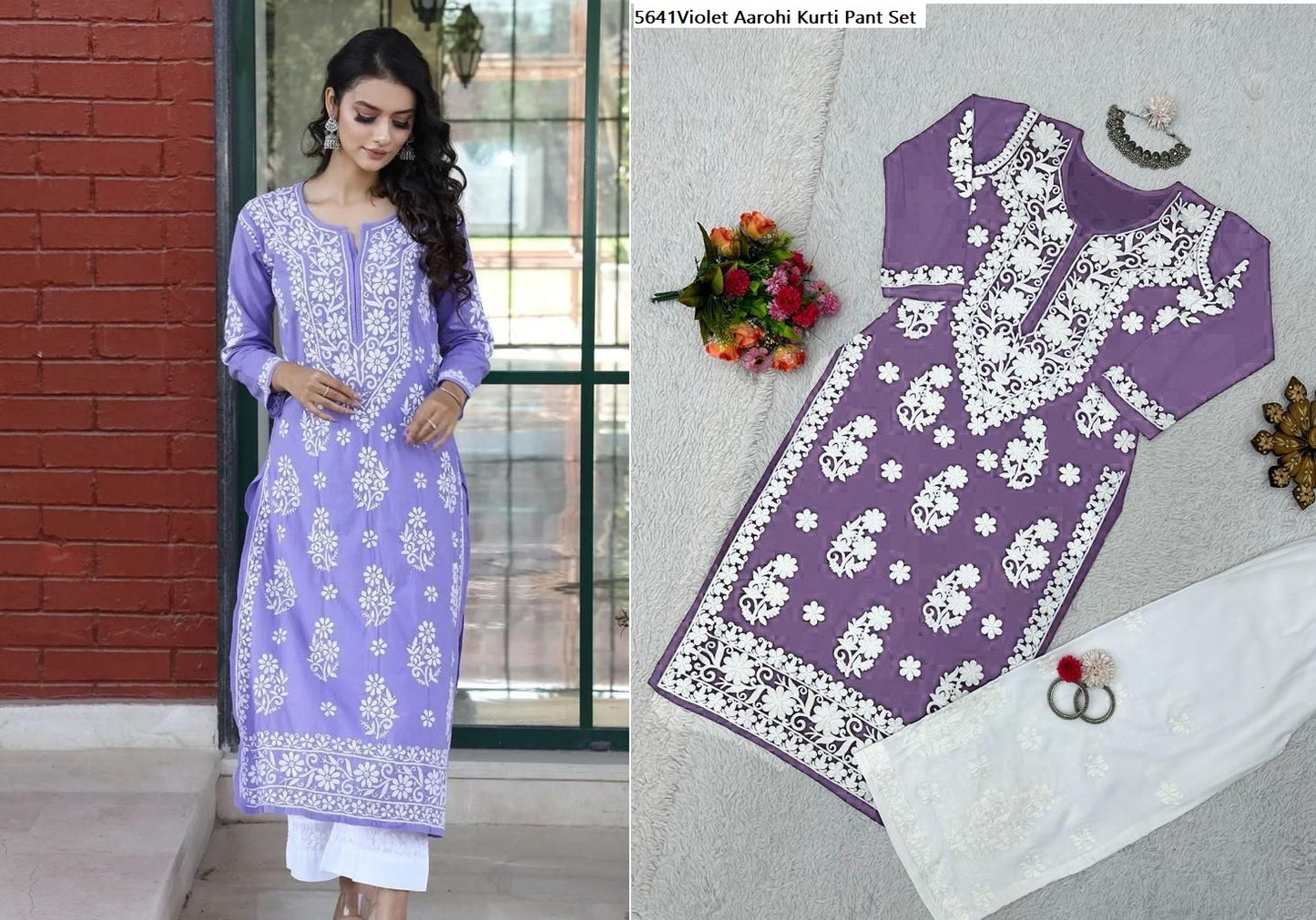 5641Violet Aarohi Kurti Pant Set