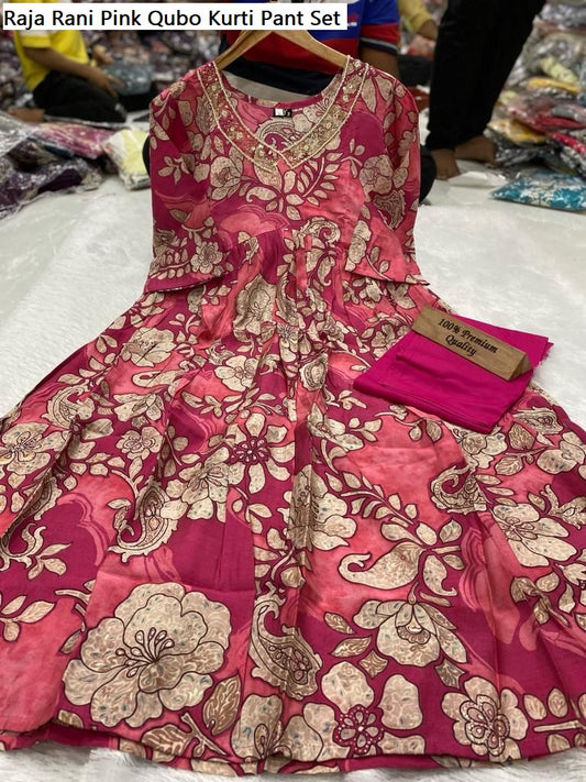 Raja Rani Pink Qubo Kurti Pant Set