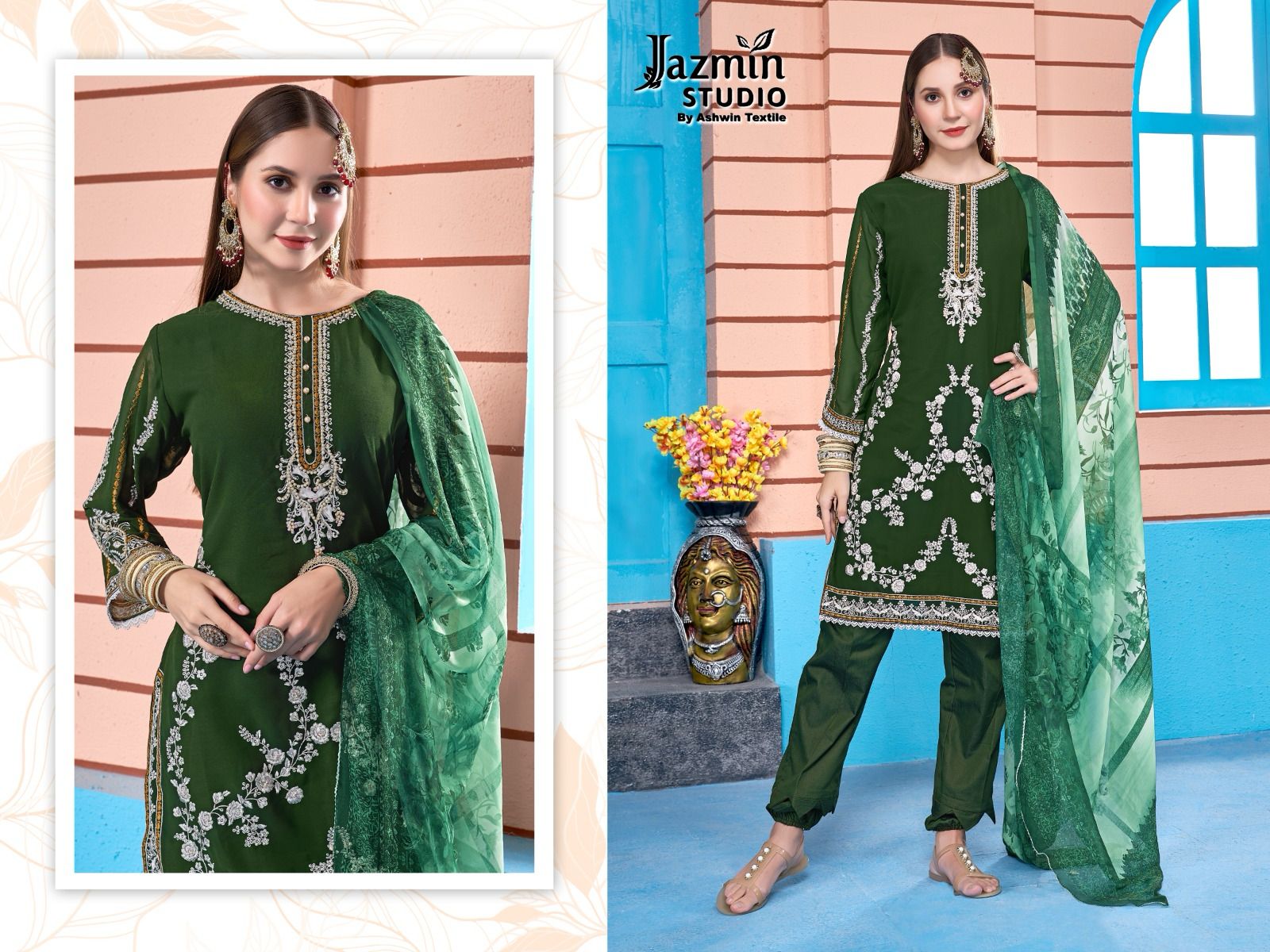 2-Green Jazmin Studio Pakistani Readymade Suits