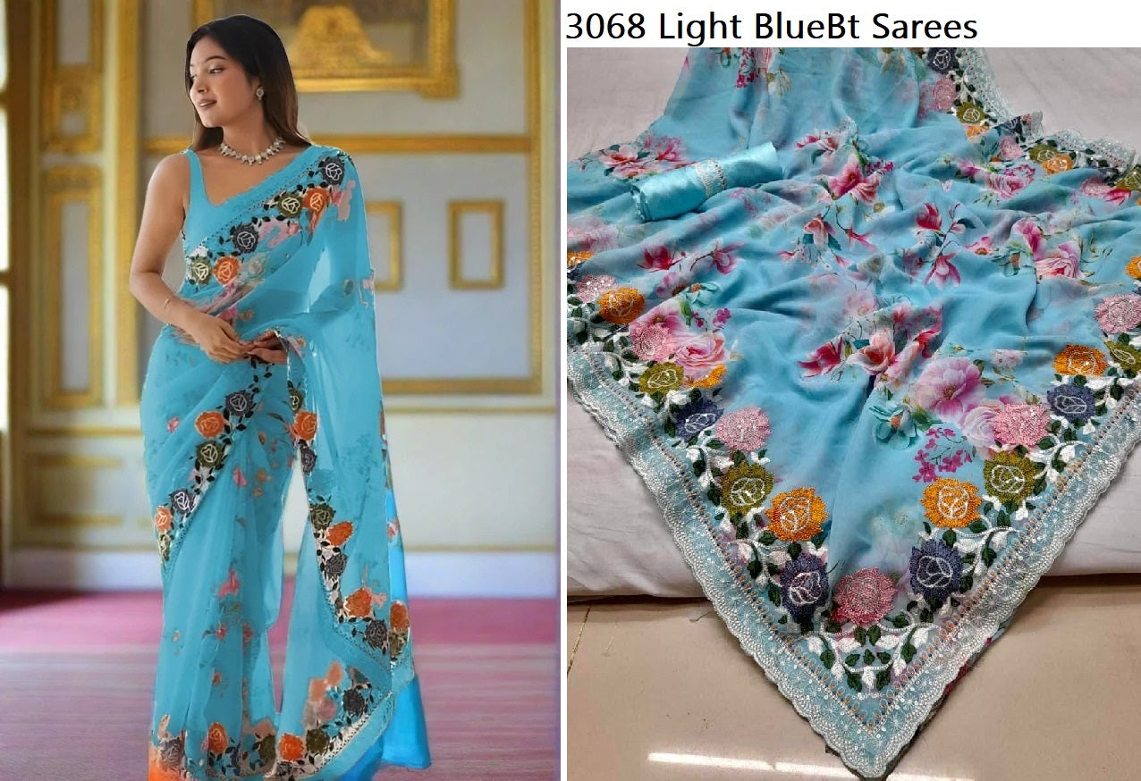 3068 Light Blue Bt Sarees