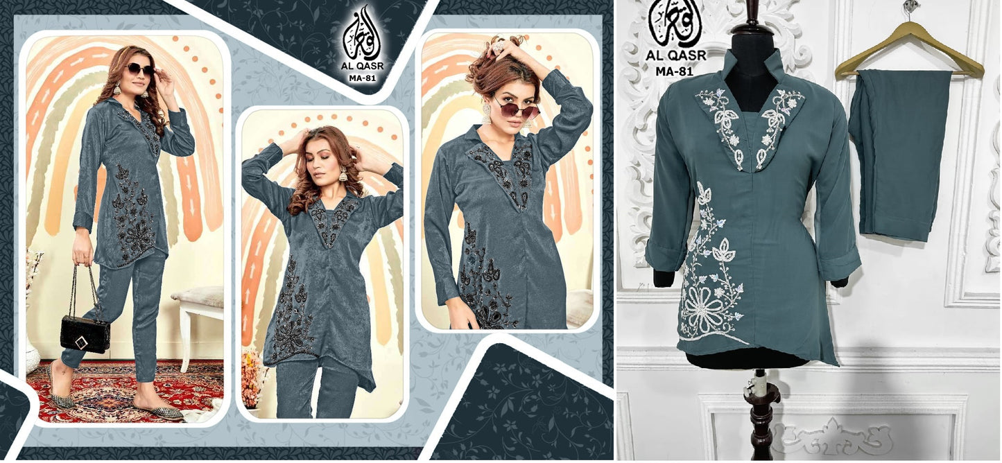 Ma-81Gray Al Qasr Co Ord Set