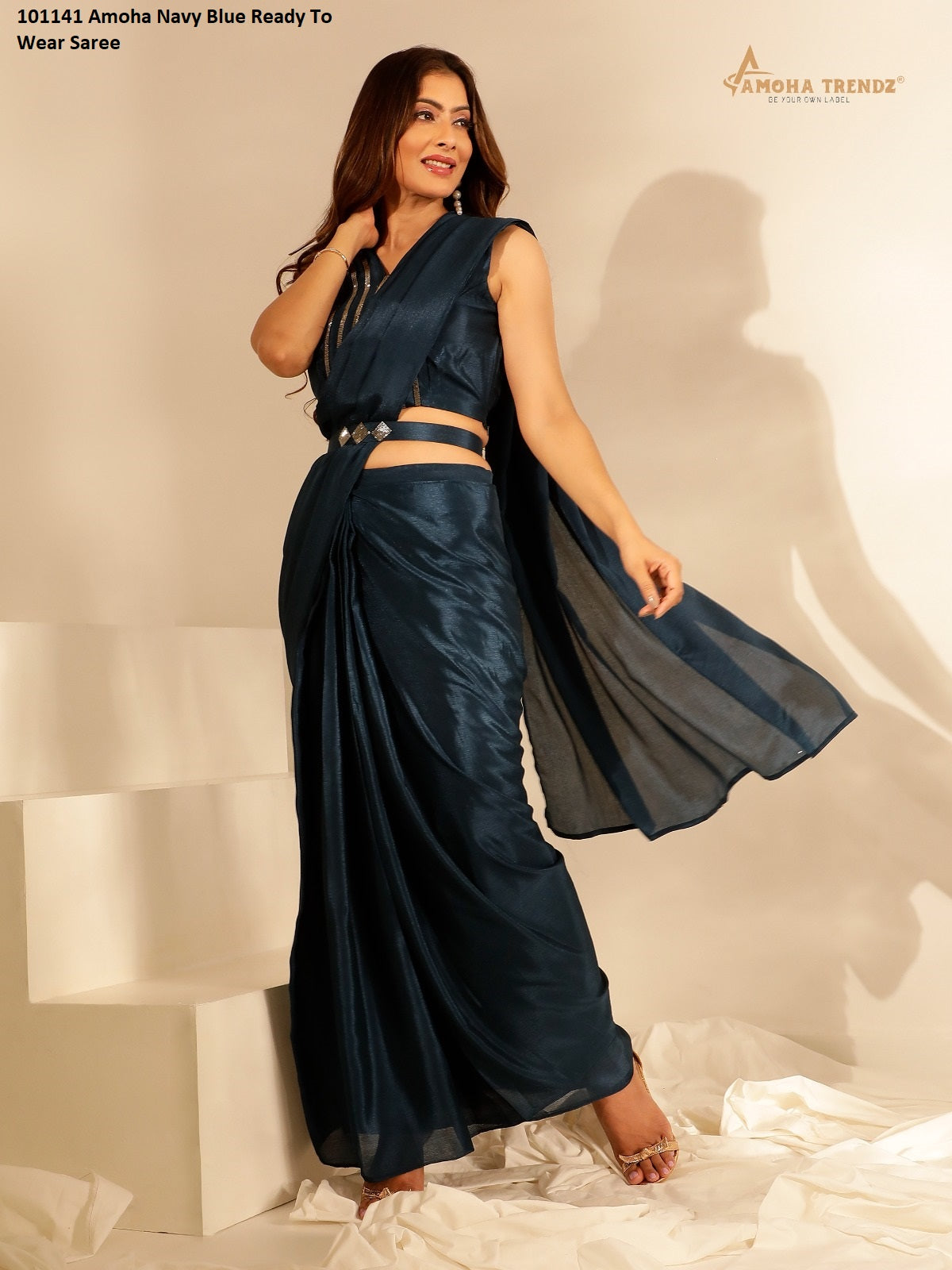101141 Navy Blue Amoha Ready To Wear Saree