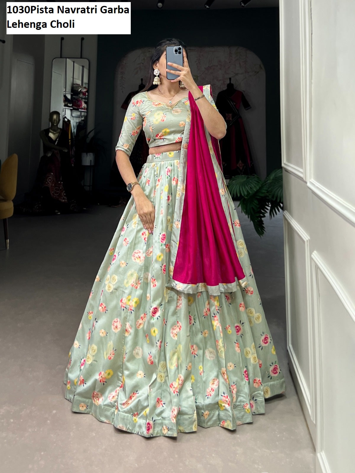 1030Pista Navratri Garba Lehenga Choli