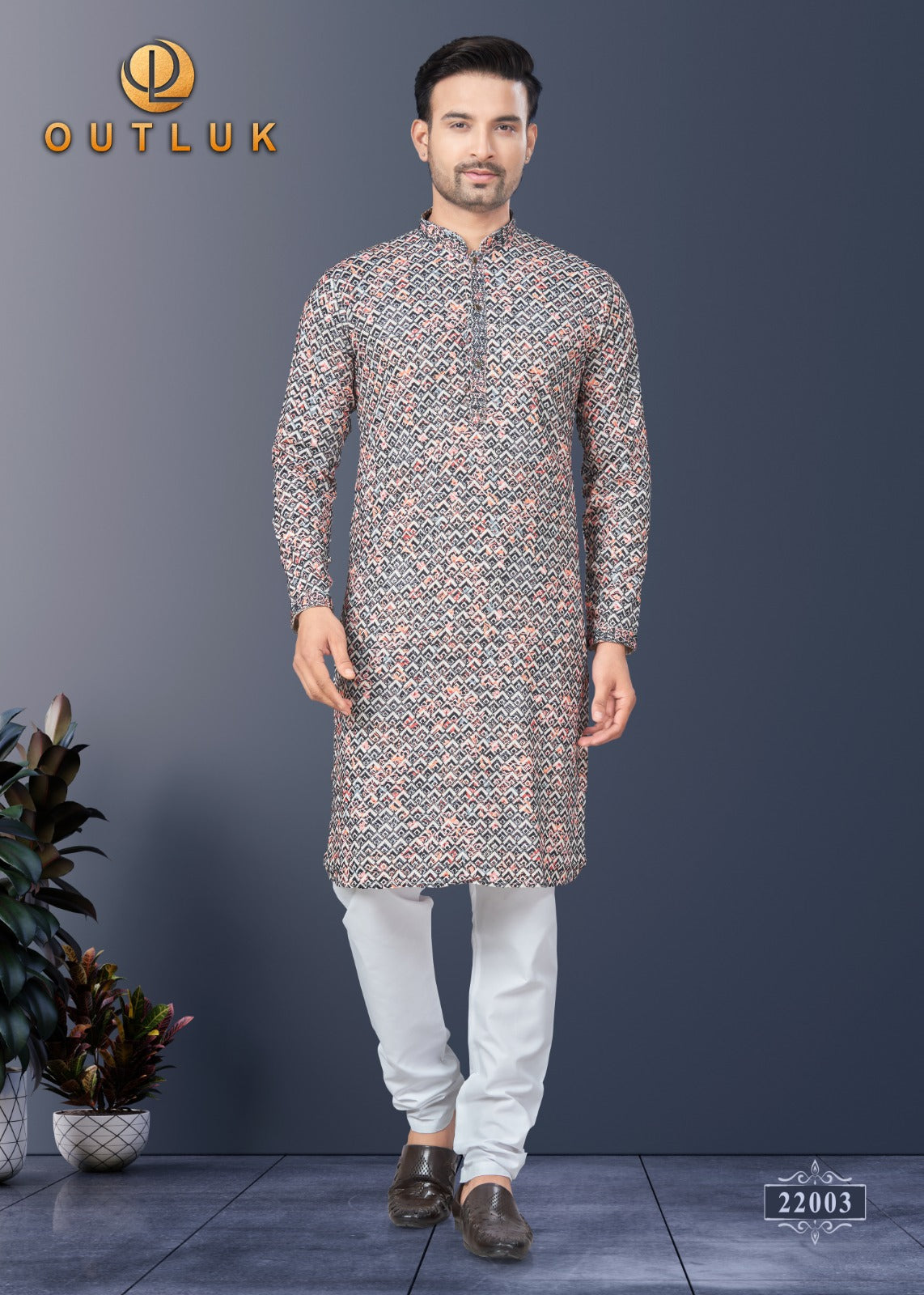 22003 Wedding Collection Vol 22 Outluk Printed Mens Kurta Pyjama