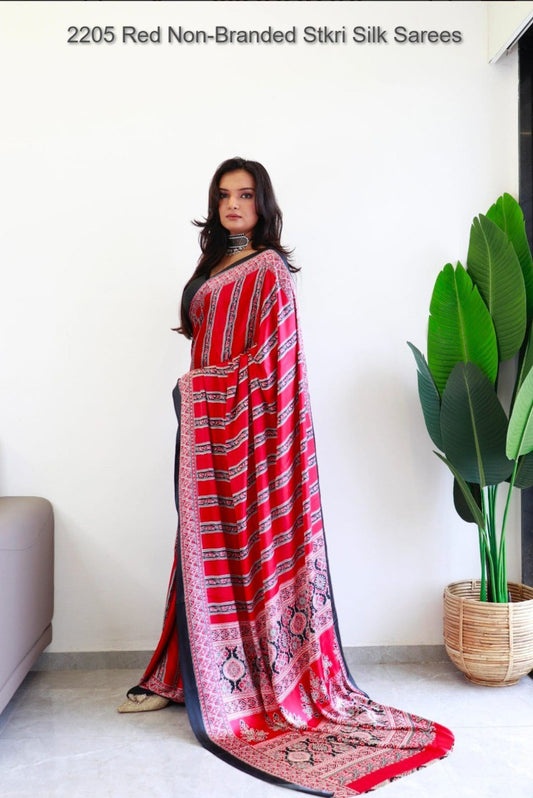 2205 Red Non-Branded Stkri Silk Sarees