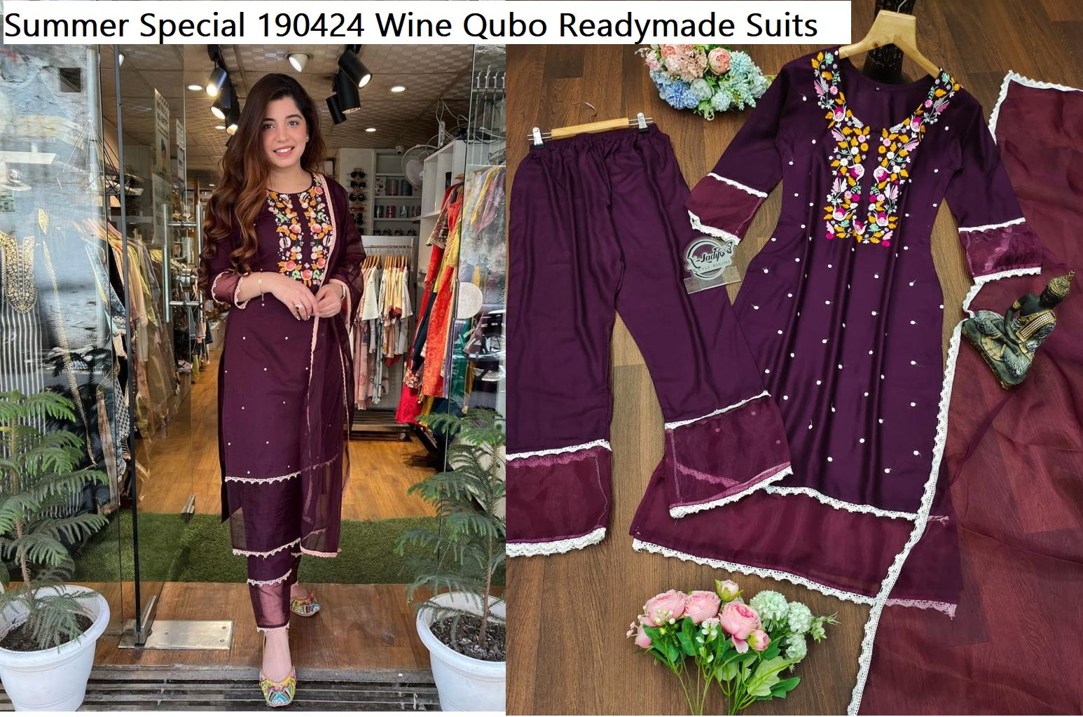 Summer Special 190424 Wine Qubo Readymade Suits