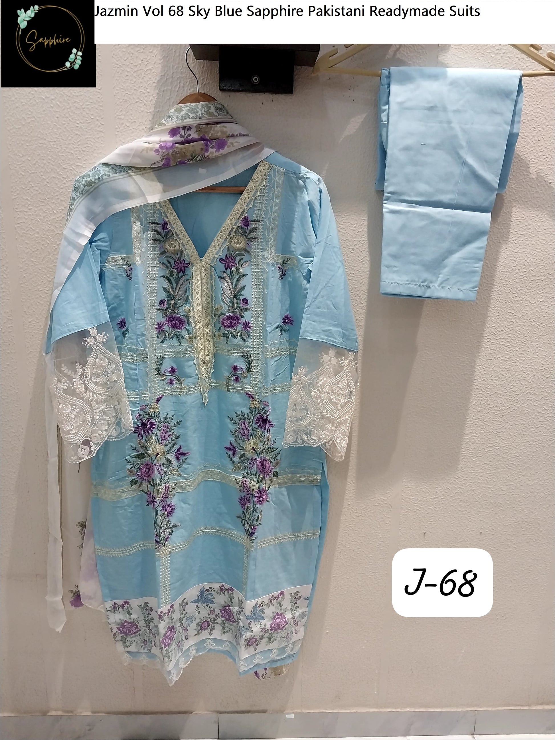 Jazmin Vol 68 Sky Blue Sapphire Pakistani Readymade Suits