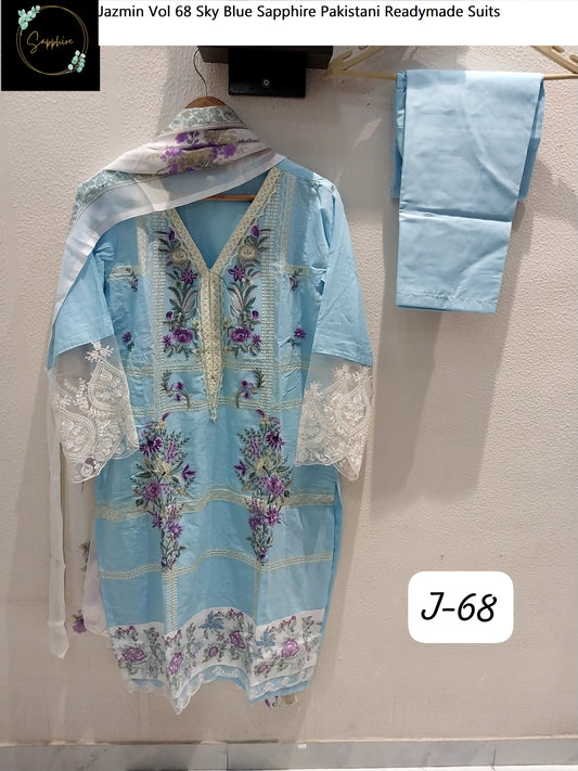 Jazmin Vol 68 Sky Blue Sapphire Pakistani Readymade Suits