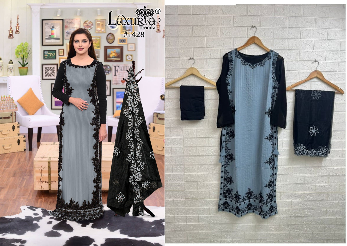 1428 Sky Blue Laxuria Trendz Pakistani Readymade Suits