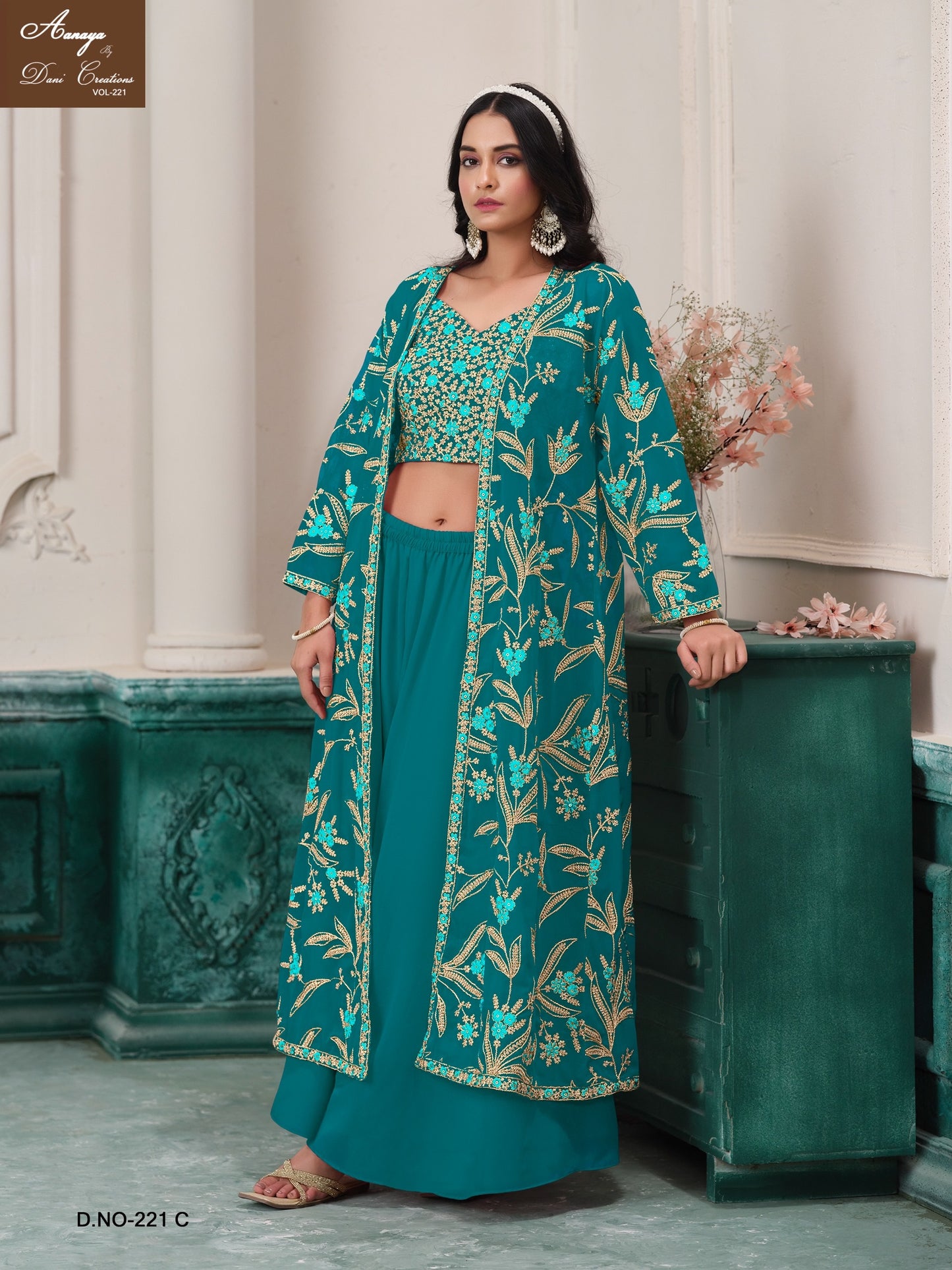 221C Aanaya Vol 221 Dani Creation Shrug Crop Top Plazzo Set