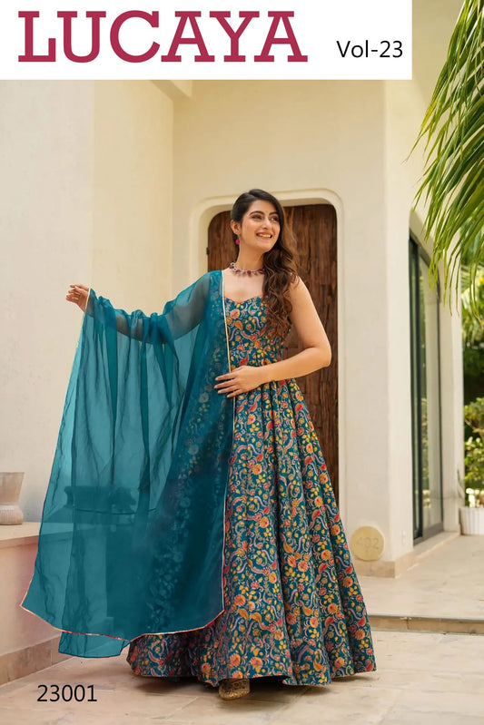 23001 Vol 23 Lucaya Silk Gown Dupatta Set
