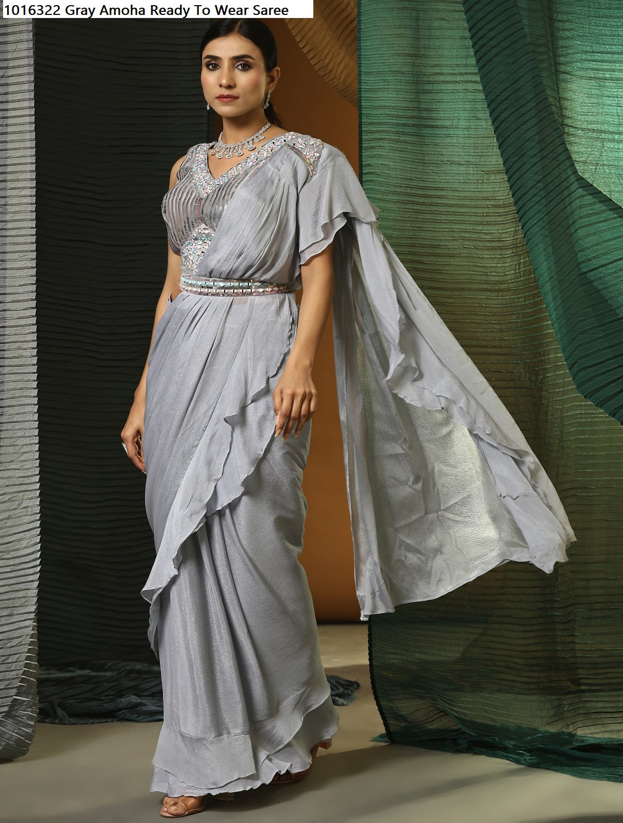 1016322 Gray Amoha Ready To Wear Saree