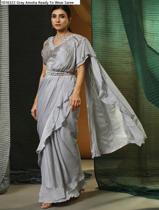 1016322 Gray Amoha Ready To Wear Saree