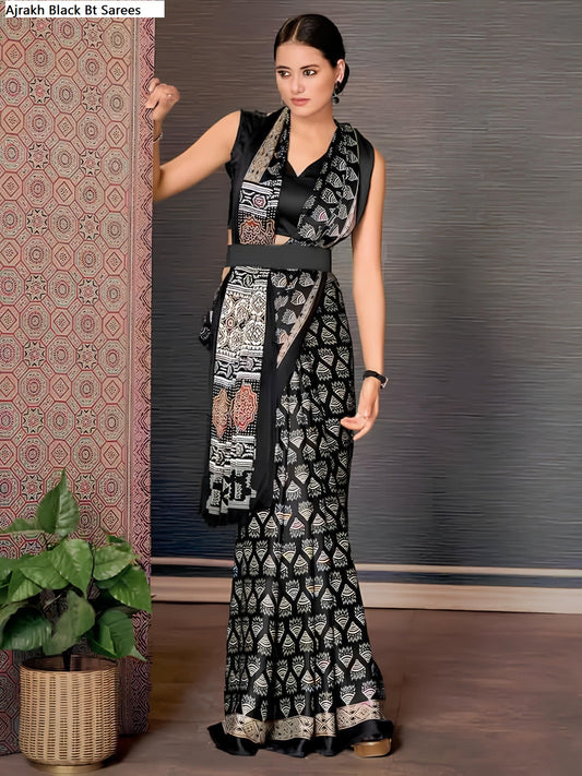 Ajrakh Black Bt Sarees