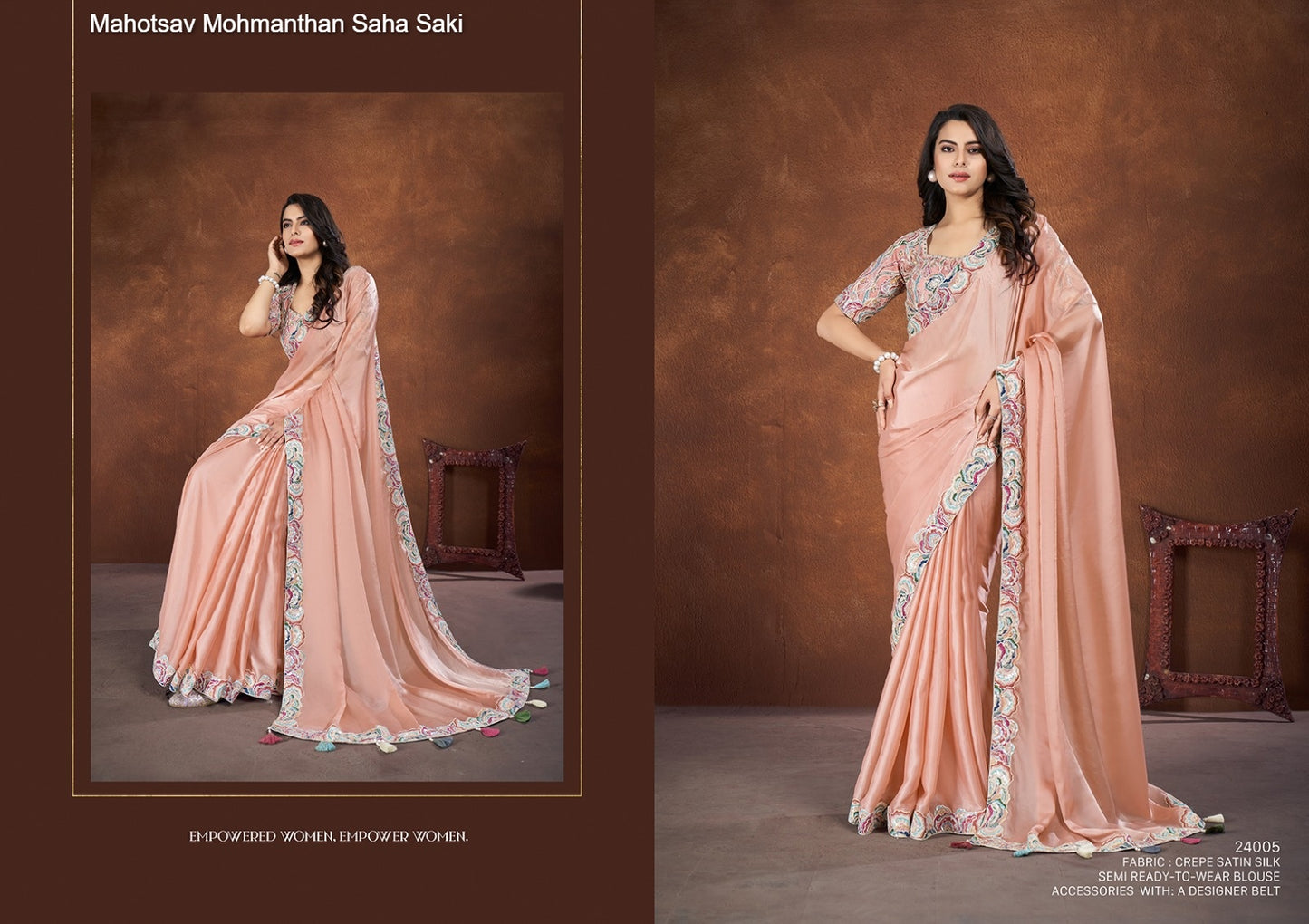 24005 Mohmanthan Saha Saki Mahotsav Crepe Satin Silk Sarees