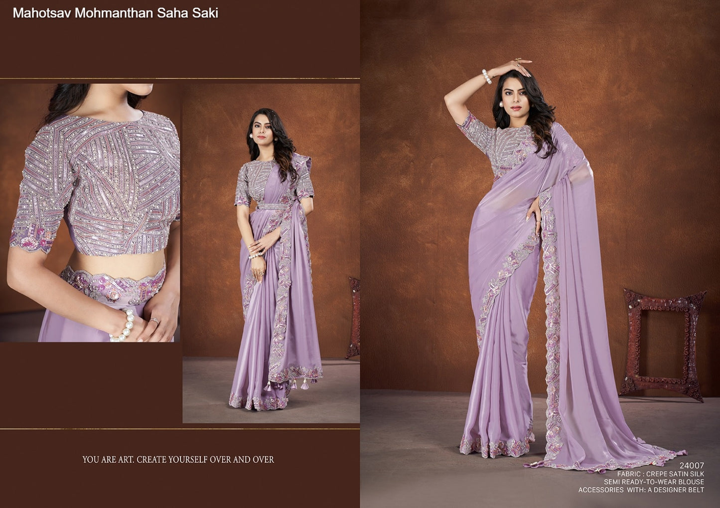 24007 Mohmanthan Saha Saki Mahotsav Crepe Satin Silk Sarees