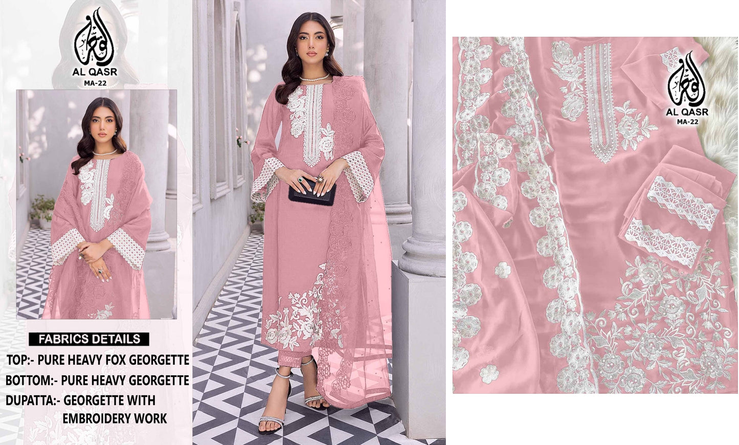 Ma-22 Peach Al Qasr Pakistani Readymade Suits