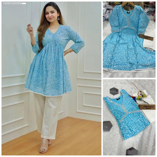 Club House Sky Blue We Fab Kurti Pant Set
