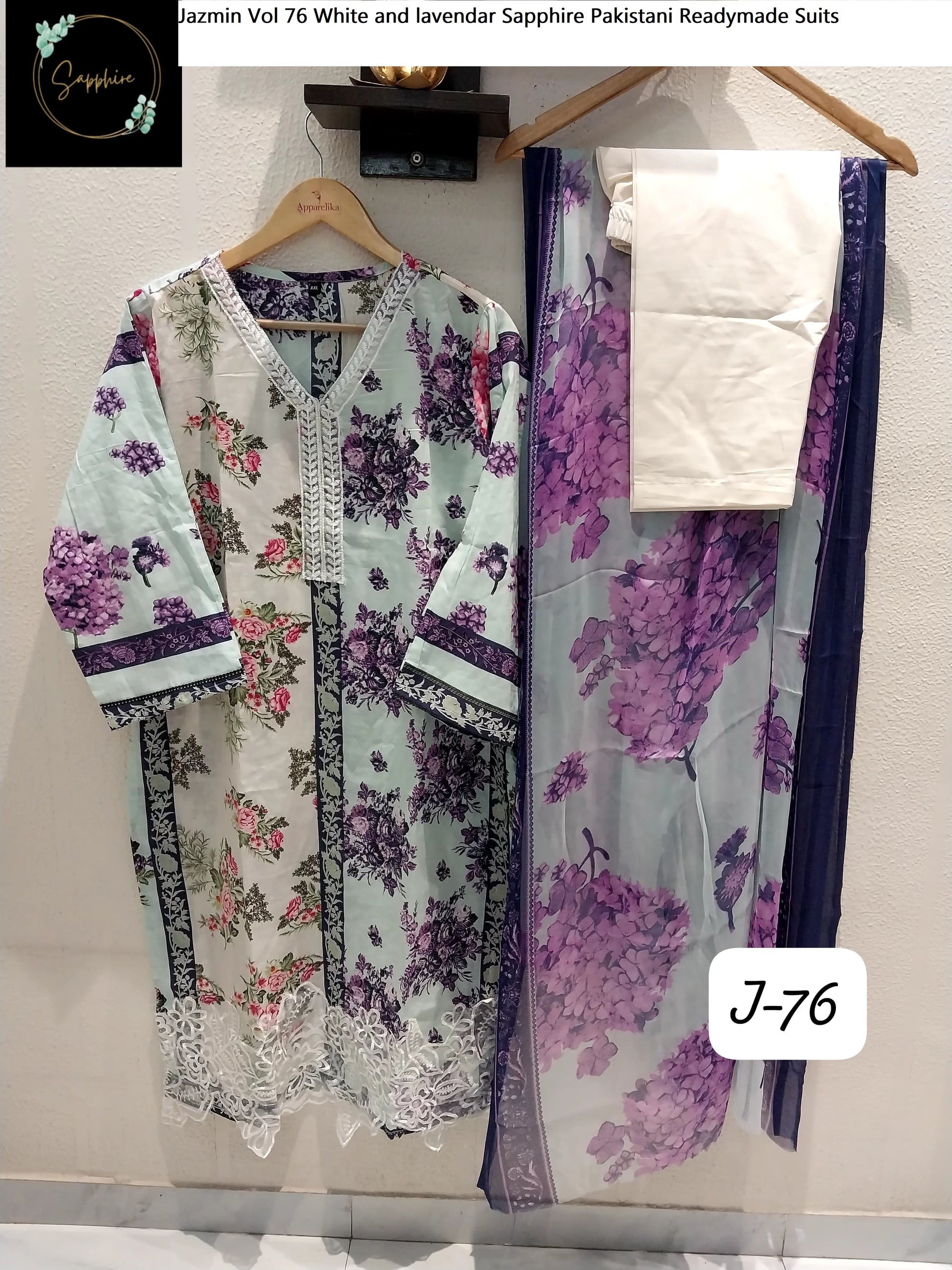 Jazmin Vol 76 White And Lavendar Sapphire Pakistani Readymade Suits