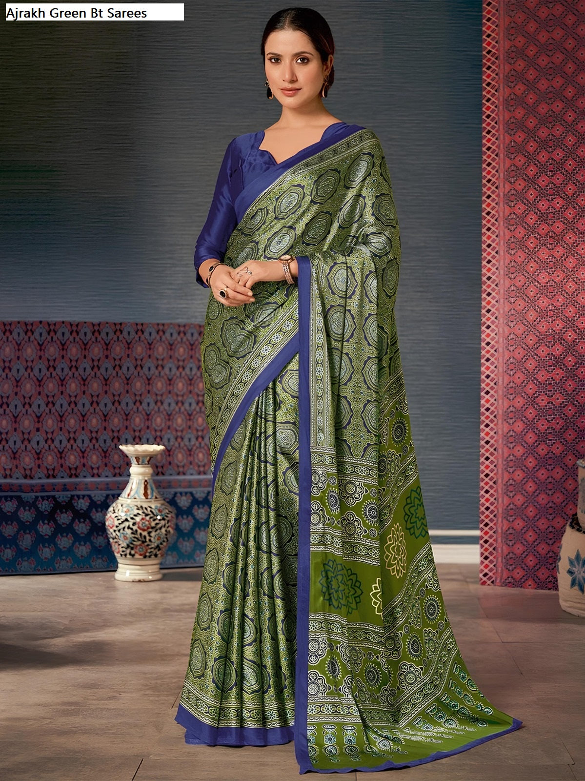 Ajrakh Green Bt Sarees