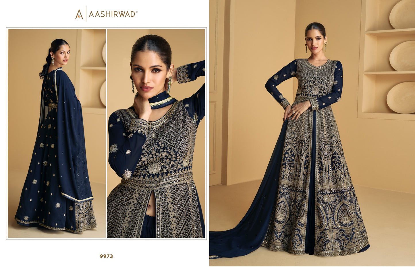 9973 Tareef Aashirwad Creation Gown Dupatta Set