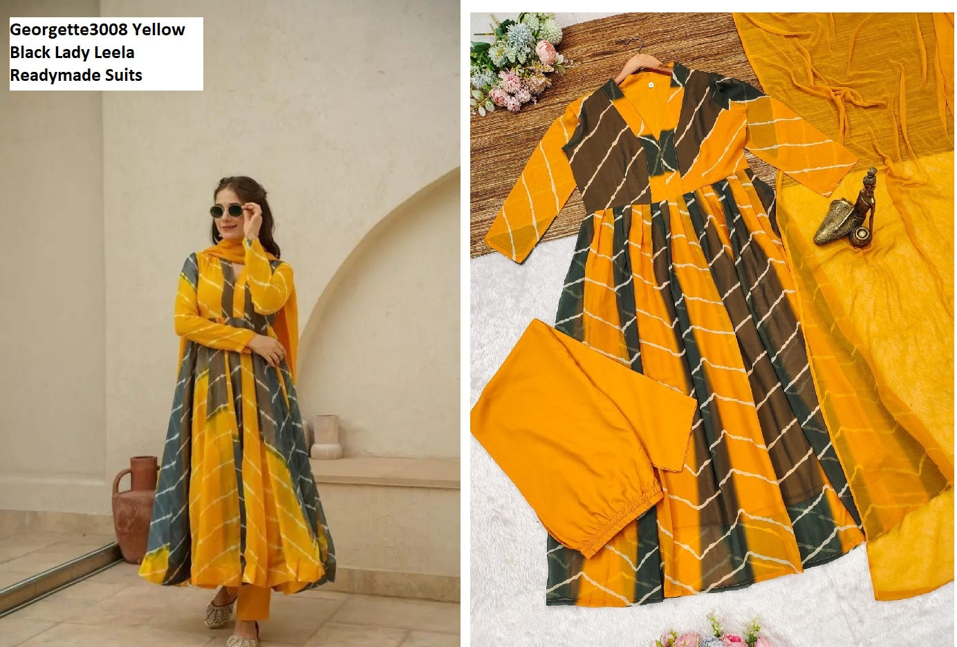 Georgette3008 Yellow Black Lady Leela Readymade Suits