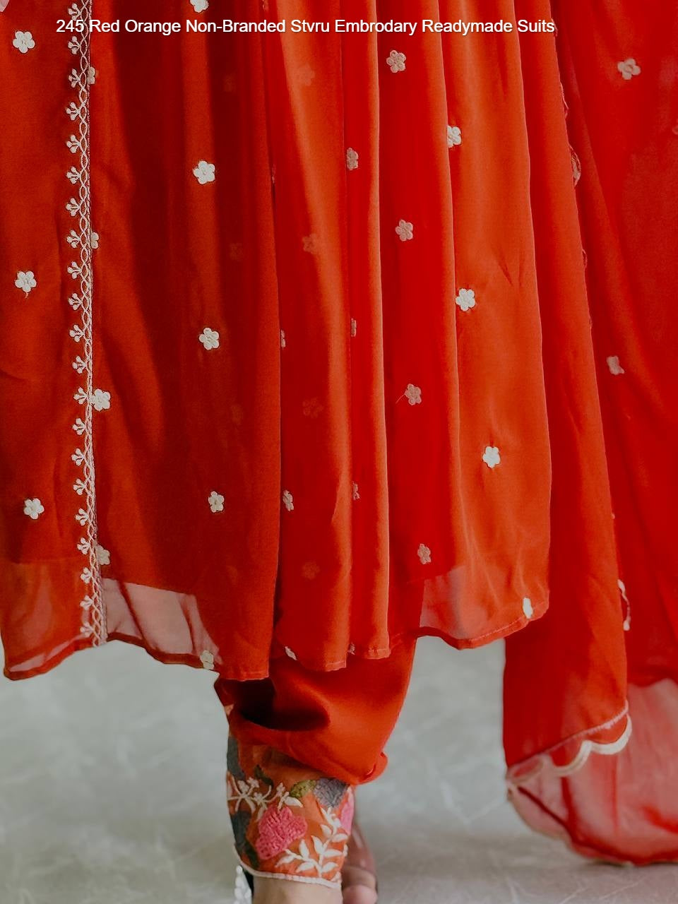 245 Red Orange Non-Branded Stvru Embrodary Readymade Suits