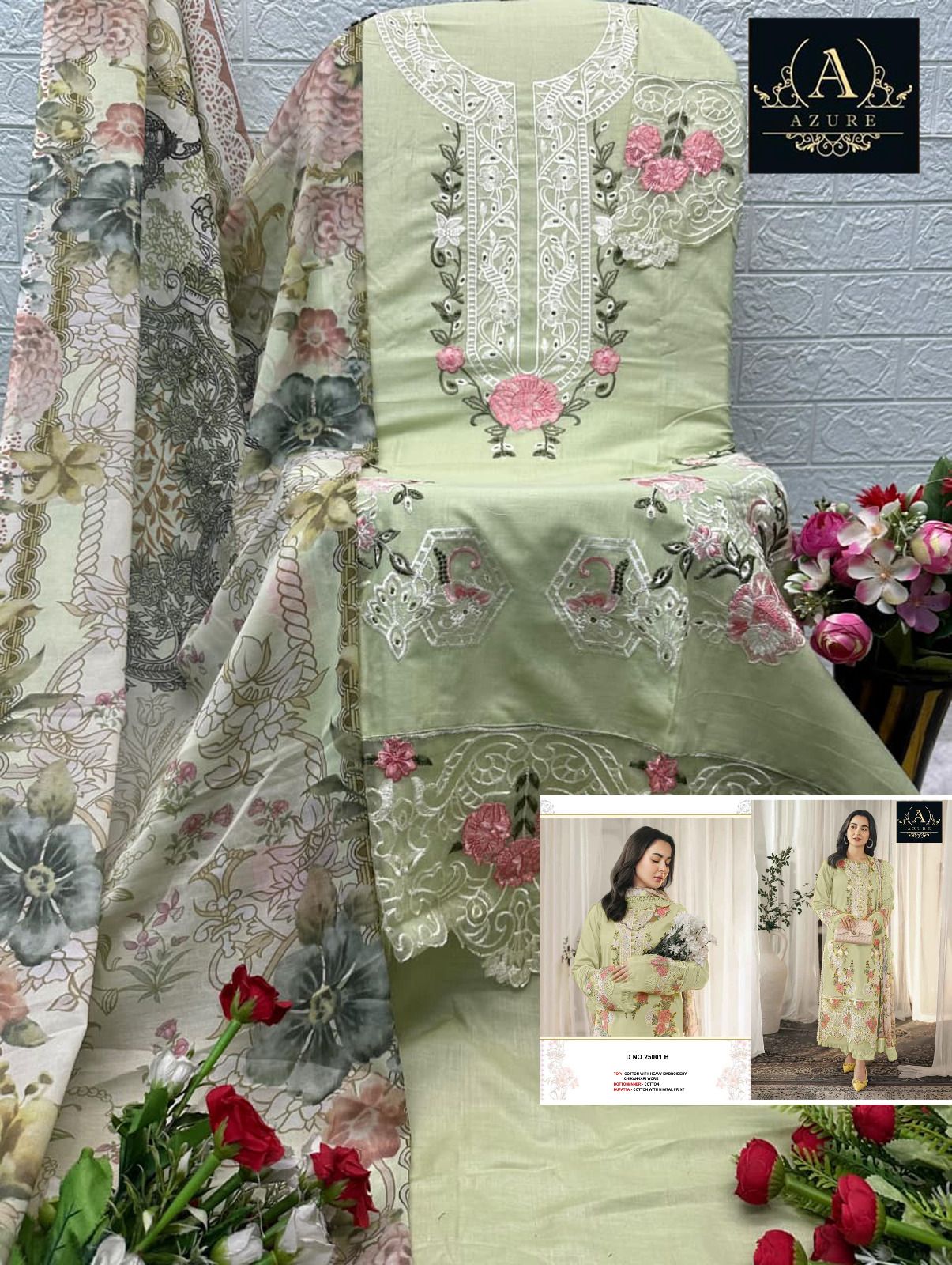 25001-B Azure Cotton Pakistani Salwar Suits