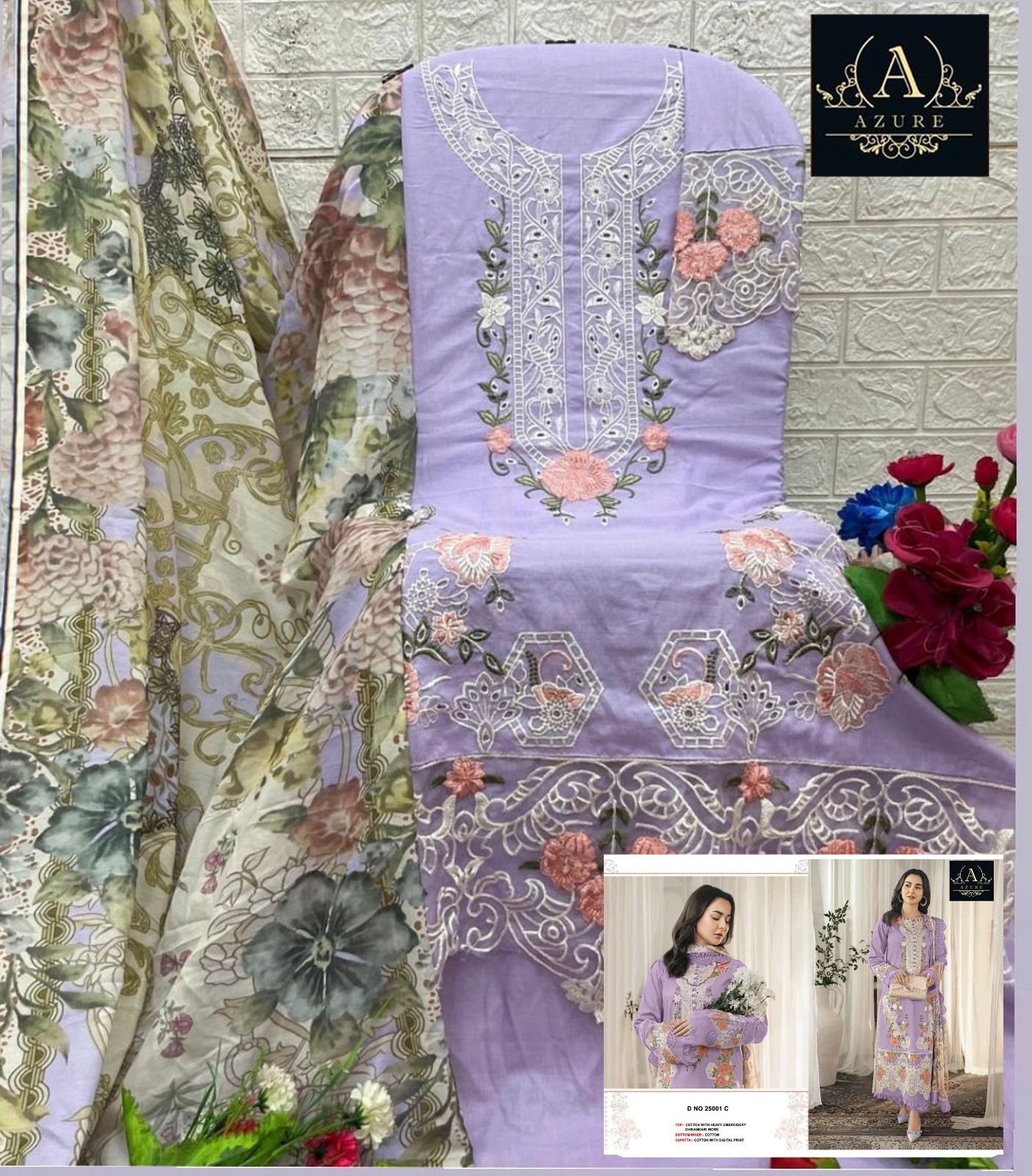 25001-C Azure Cotton Pakistani Salwar Suits