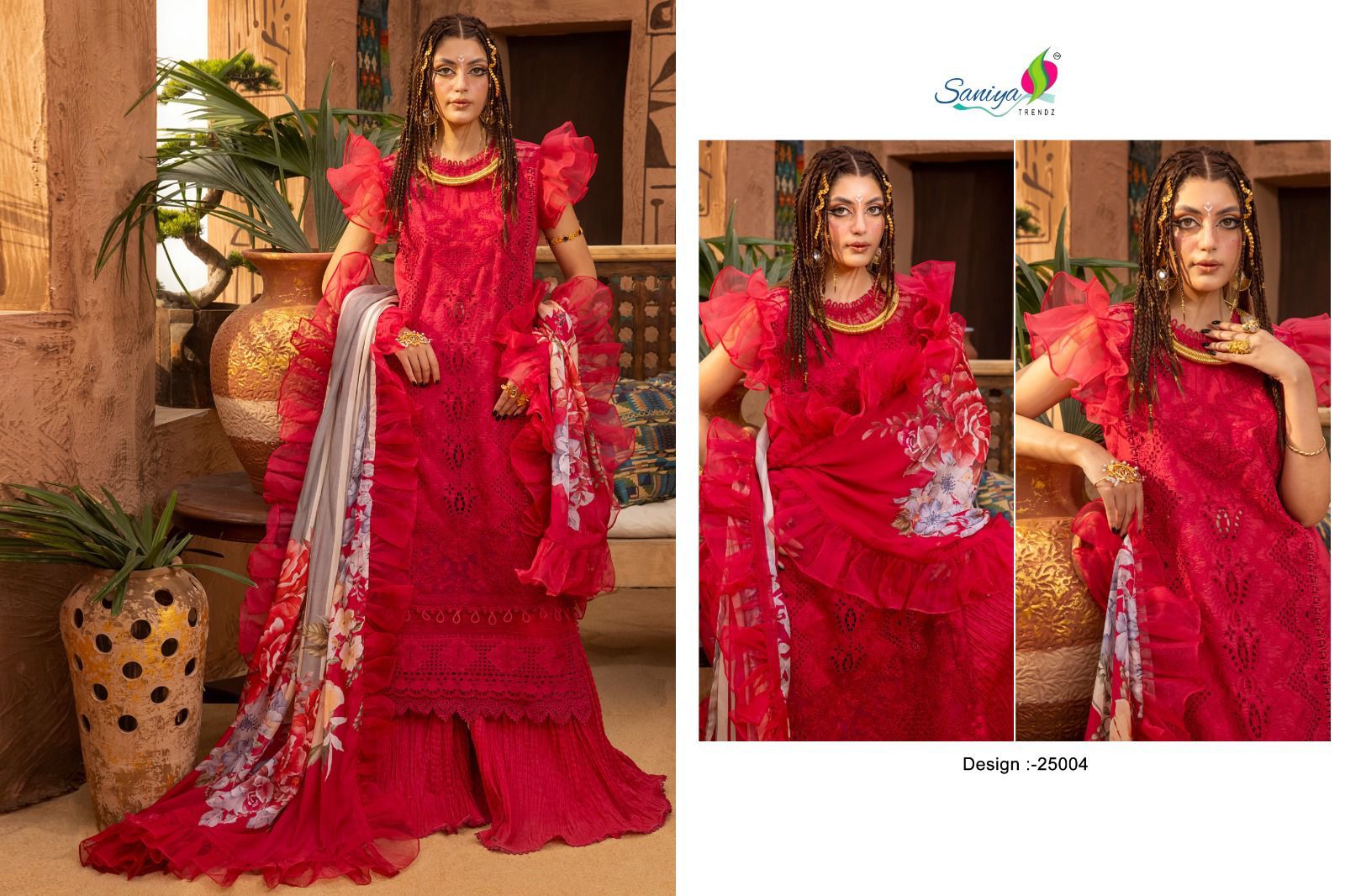 25004 Chikankari Vol 25 Red Saniya Trendz Embroidered Pakistani Salwar Suits