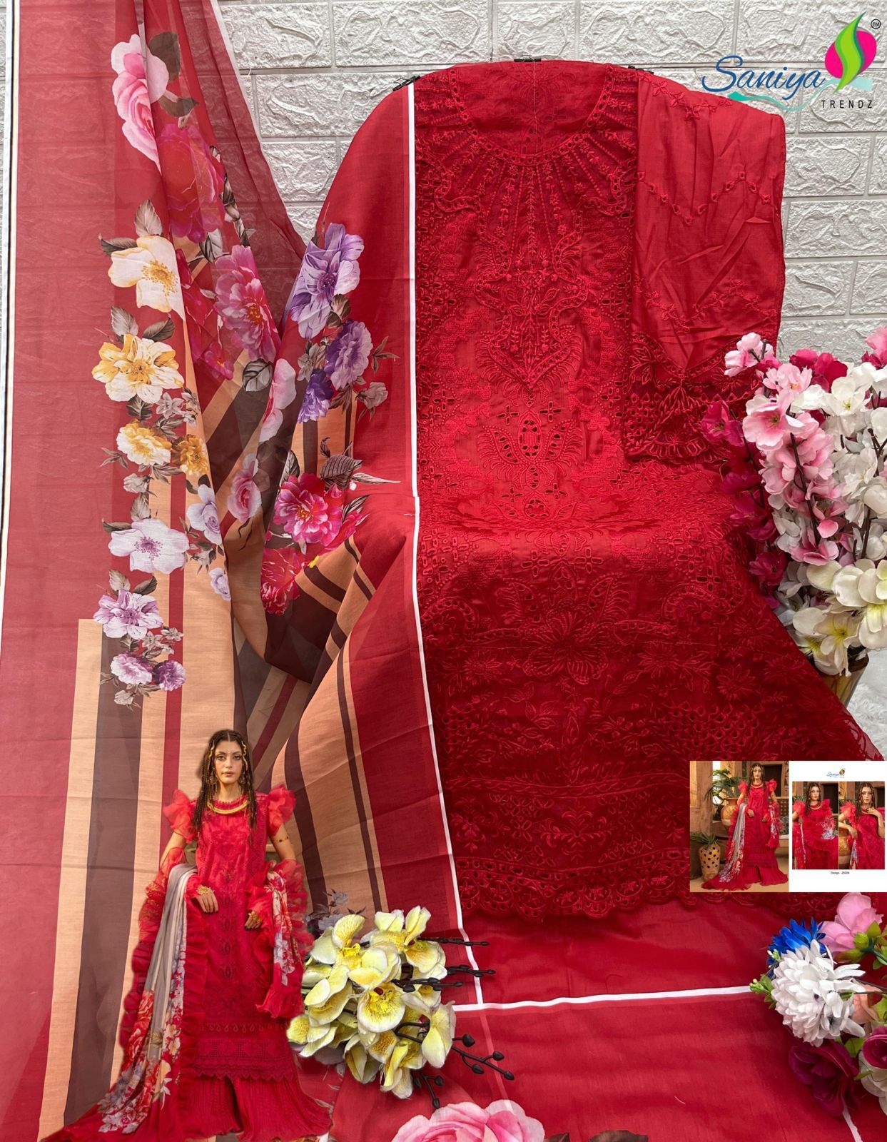25004 Chikankari Vol 25 Red Saniya Trendz Embroidered Pakistani Salwar Suits
