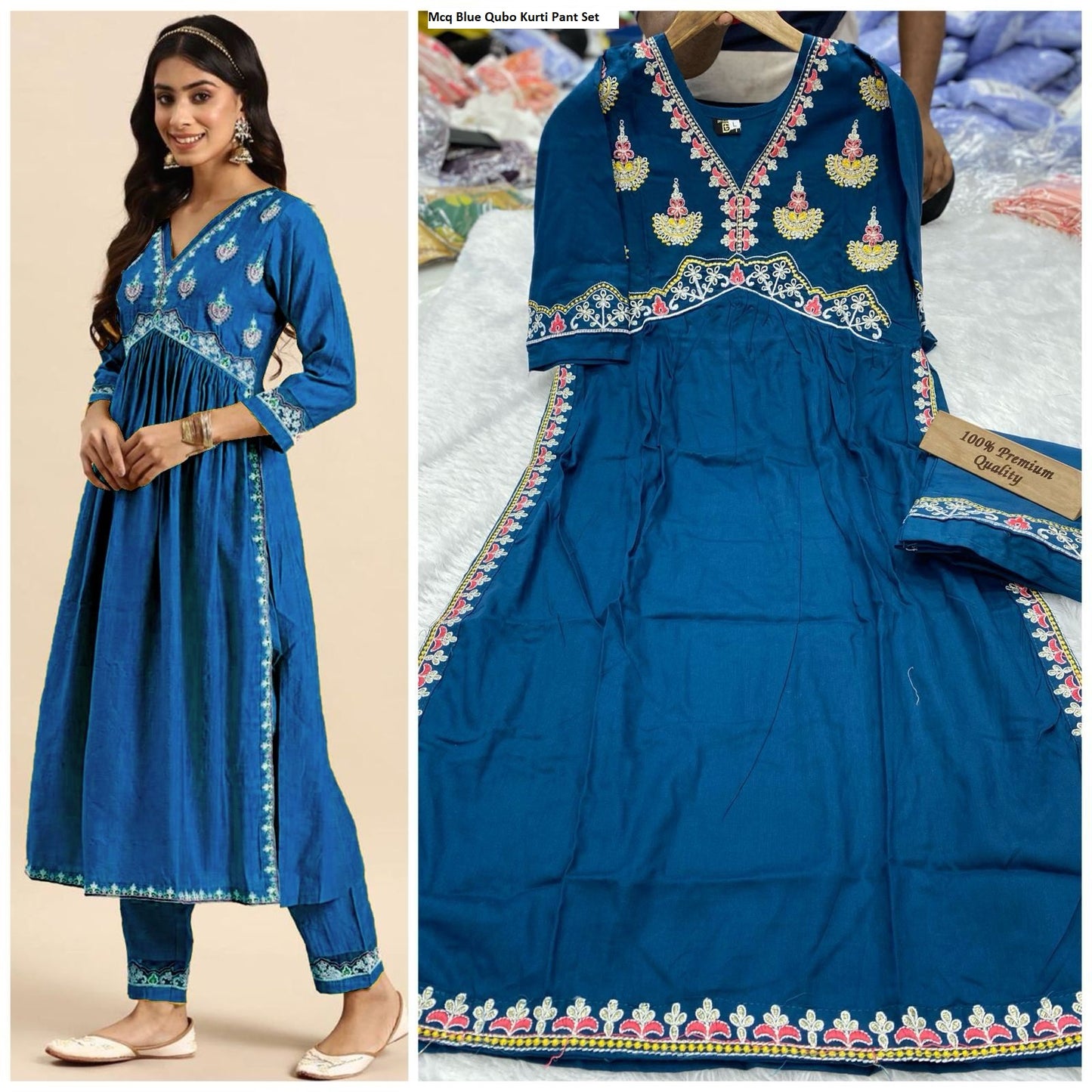 Mcq Blue Qubo Kurti Pant Set