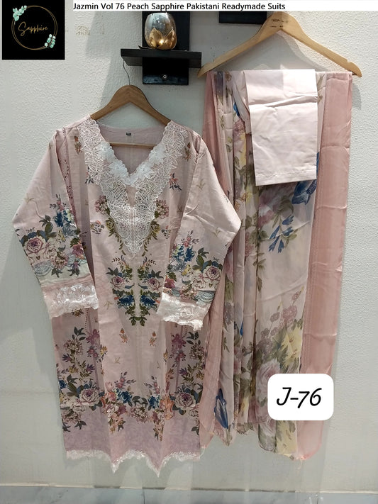 Jazmin Vol 76 Peach Sapphire Pakistani Readymade Suits