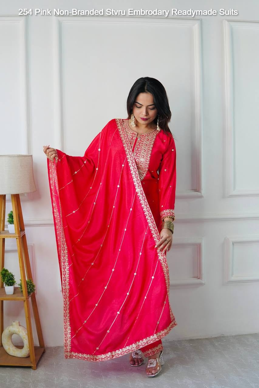 254 Pink Non-Branded Stvru Embrodary Readymade Suits