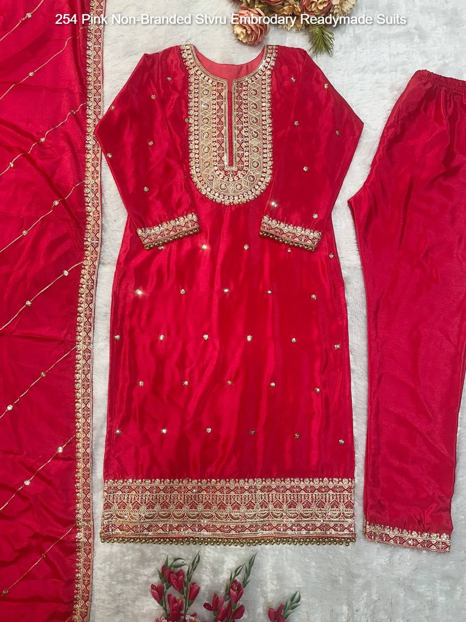 254 Pink Non-Branded Stvru Embrodary Readymade Suits