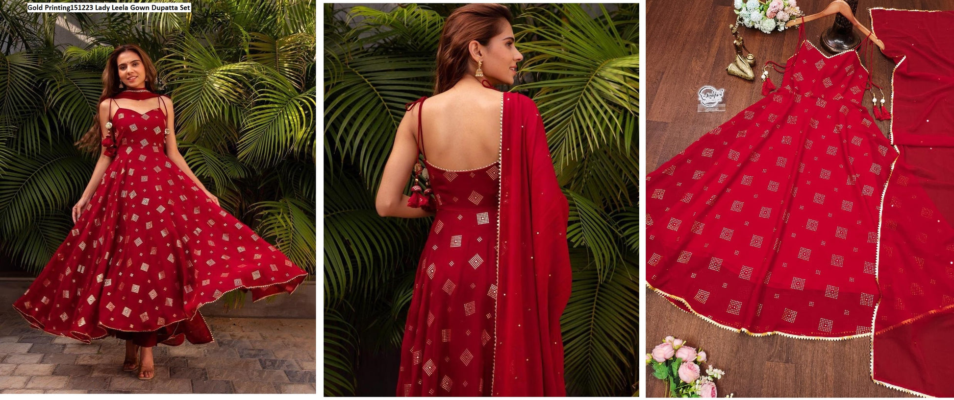 Gold Printing151223 Lady Leela Gown Dupatta Set