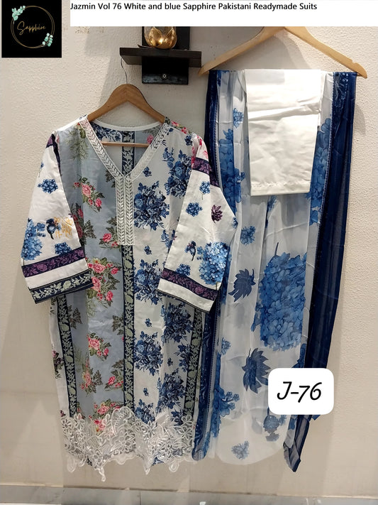 Jazmin Vol 76 White And Blue Sapphire Pakistani Readymade Suits