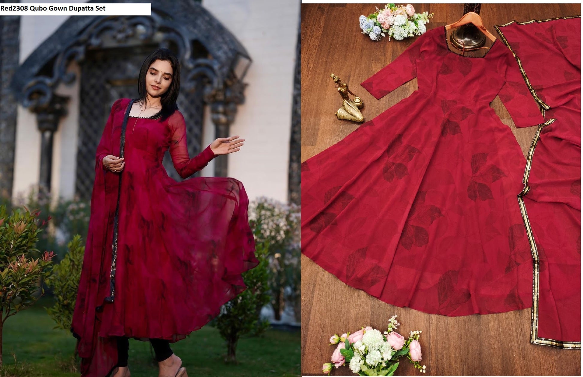 Red2308 Qubo Gown Dupatta Set