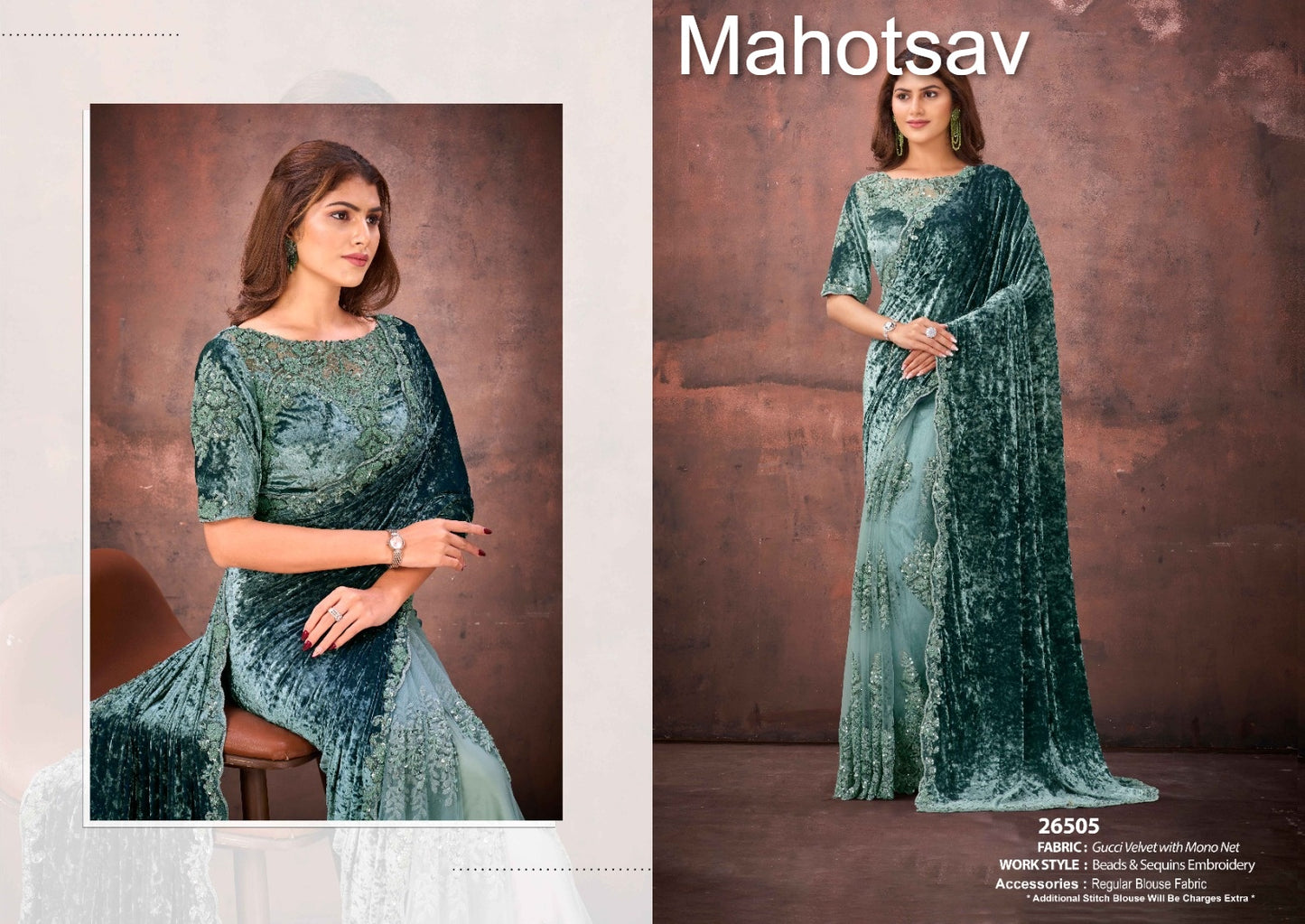 26505 Mohmanthan 26500 Aureliaa Mahotsav Gucci Velvet Sarees