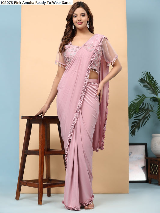102073 Pink Amoha Ready To Wear Saree