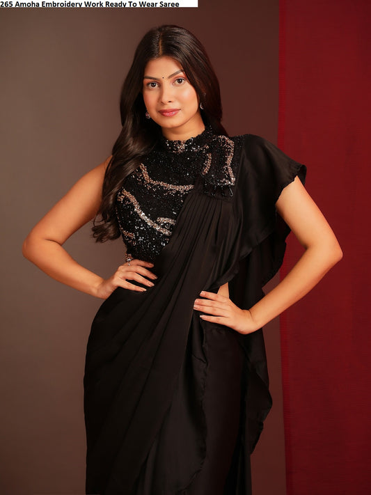 265 Amoha Embroidery Work Ready To Wear Saree